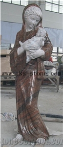 Goddess Hold the Boy Statues, Brown Granite Statues