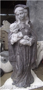 Goddess Hold the Boy Statues, Brown Granite Statues
