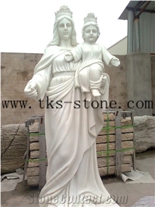 Goddess Hold the Boy Statues, Brown Granite Statues