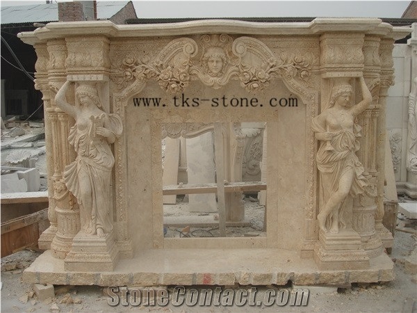 Luxury Carving Fireplace, Brown Marble Fireplace