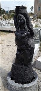 Naked Lady Sculptured Fountains,Black Granite Garden Fountains,