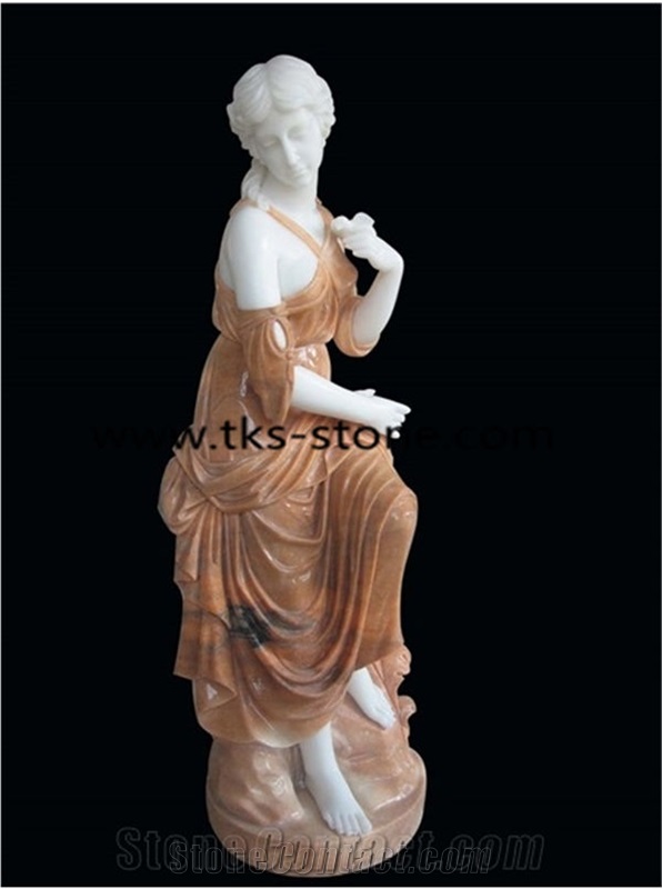 Red Granite Human Sculptures&Statues,The Season Women Sculptures,Women with Flowers Statues,Women Caving