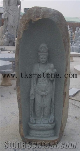 Religious Bodhisattva Sculptures, Green Granite Sculpture & Statue