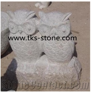 Stone Beige Granite Owl Sculpture&Statue,Owl Caving,Owl Animal Sculptures,Owl Garden Sculptures,Western Statues