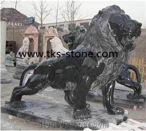 Stone Black Granite Lion Sculpture&Statue,Lion Animal Statues,Lions Caving,Lion Landscape Sculptures