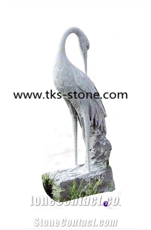 Stone Egret Sculptures&Statues,Grey Granite Egret Animal Statues,Egret Caving,Garden Sculptures