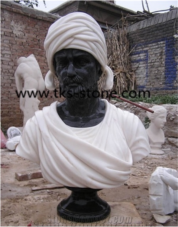 Stone Head Statues Caving,White Granite Human Sculptures,Handcarved Sculptures,Western Statues