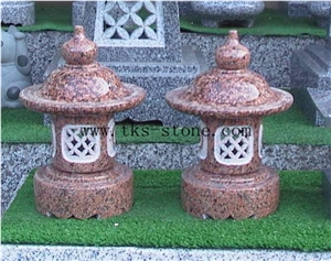 Stone Red Granite Lantern Sculptures,Lanterns Caving,Garden Lanterns&Lamps,Japanese Lanterns,Exterior Lamps