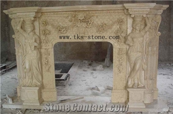 White High-End Angel Carving Fireplace