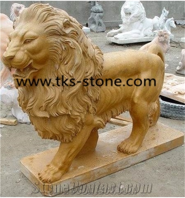 Yellow Granite Lion Sculpture&Statue,Lions Caving,Lion Animal Statues,Lion Landscape Sculptures