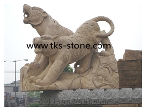 Yellow Granite Tiger Sculpture&Statue,Tiger Caving,Tiger Animal Sculptures,Garden Statues