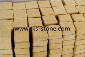 Yellow Sandstone Cube Stone/Cobble Stone,Bush Hammered Cobble Sandstone,Cube Sandstone Bush Hammered
