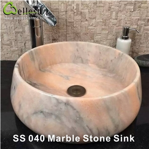 Kitchen/Bathroom/Vanity Beige Marble Round with Flower Edge Shape Washing Basin/Sink/Bowel/Vessel