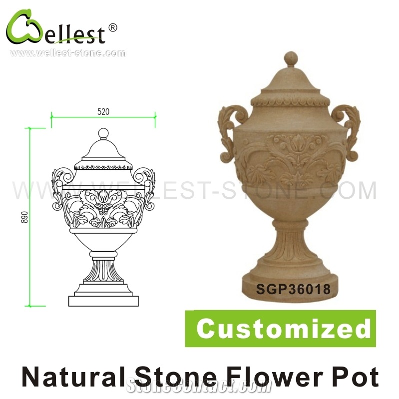 Yellow Sandstone Exterior Flower Pot/Planters/Landscaping Vase