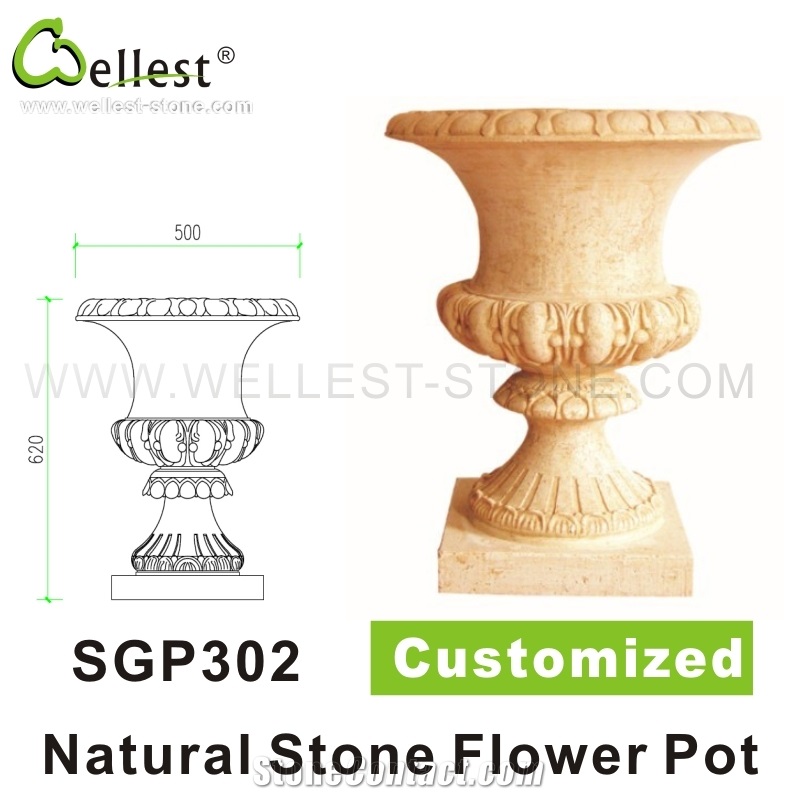 Yellow Sandstone Exterior Flower Pot/Planters/Landscaping Vase
