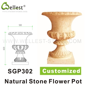 Yellow Sandstone Flower Pot/Garden Pot/Landscape Stone Pot