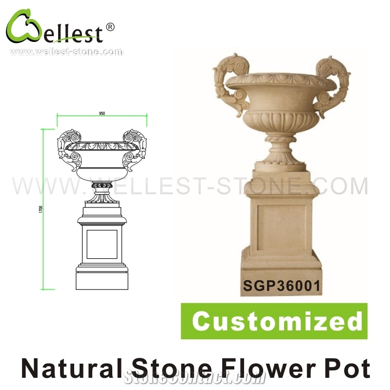 Yellow Sandstone Outdoor Garden Flower Planters/Vase/ Pot