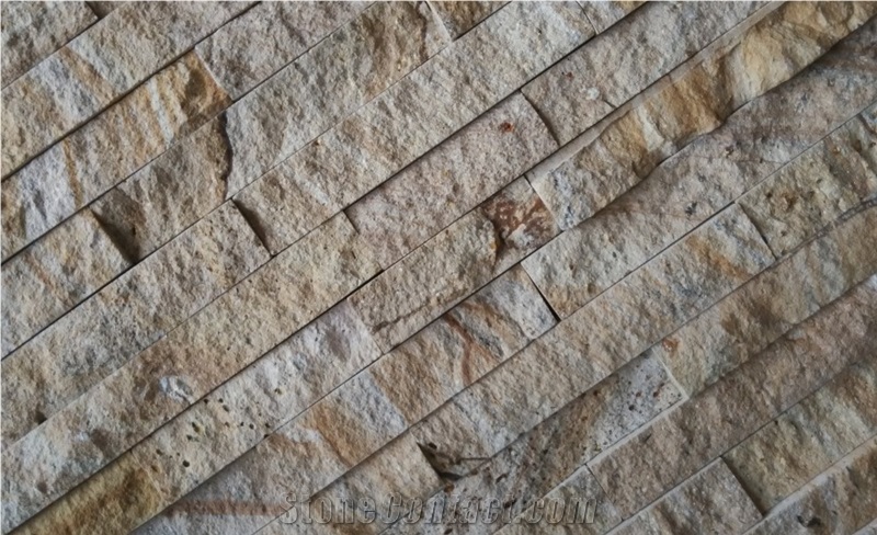 Beige Sandstone Wall Cladding Stacked Stone Veneer with Natural Rough Surface