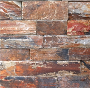 China Red Wood Slate Wall Stone Cladding