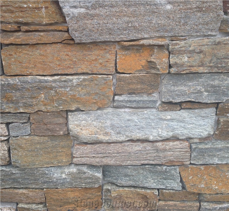 Mica Quartz Z Panel Stacked Stone, Brown Quartzite Cultured Stone
