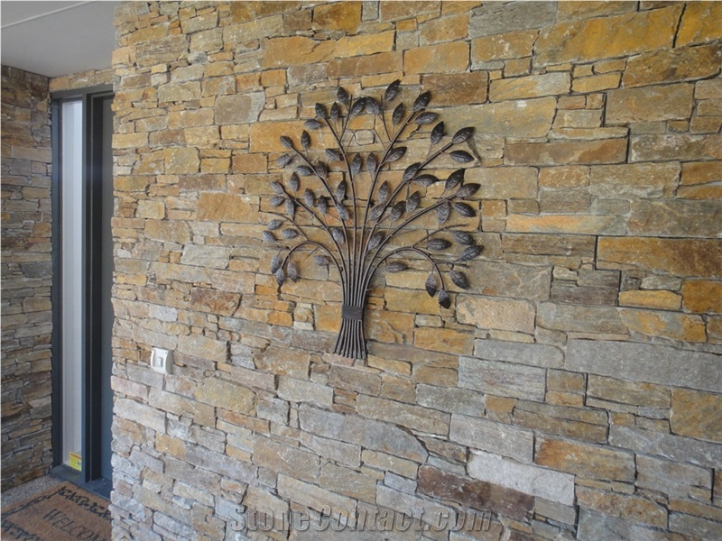 Mica Quartz Z Panel Stacked Stone, Brown Quartzite Cultured Stone