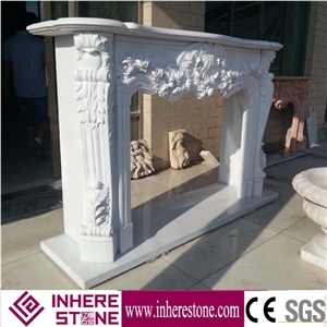 White Marble Indoor Flower Electric Fireplace Mantle Surround