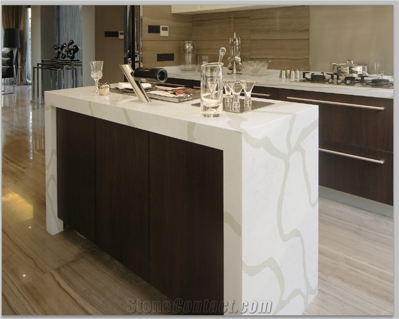 Kitchen Countertop in Calacatta White Quartz Stone