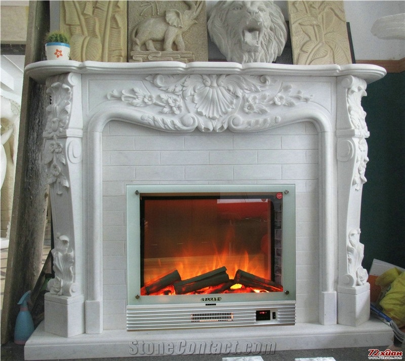 Home Decoration Elegant Natural Indoor Carved White Marble Fireplace on Sale