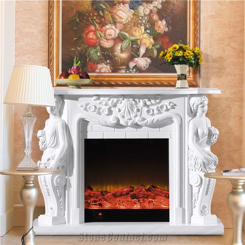 On Sale China White Jade Marble Fireplace,Western Style