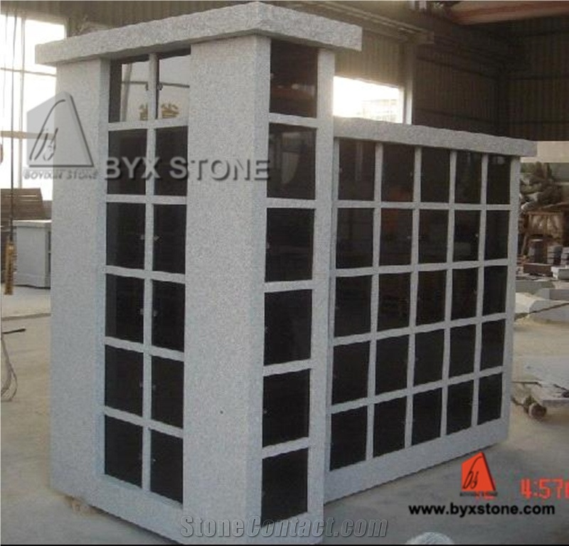 48 Niche Chinese Polished Grey Granite Columbarium / Columbaria with Black Door
