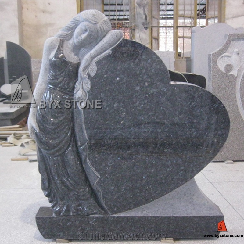 Blue Pearl Granite Angel Carving Monument / Heart Headstone / Tombstone