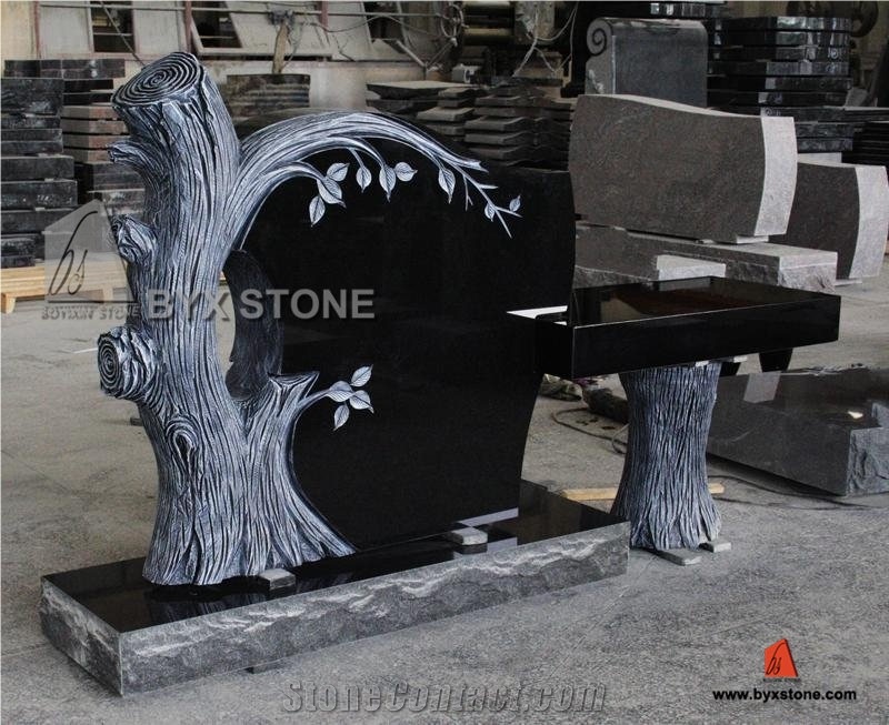 Shanxi Black Granite American Style Tree Shape Monument & Tombstone Bench