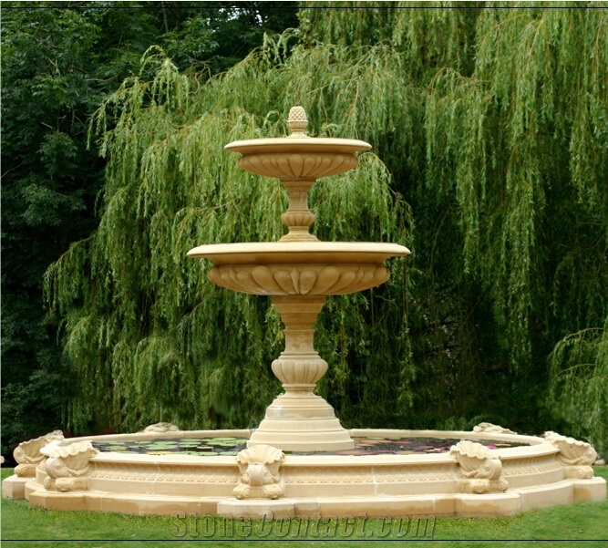 Beige Marble Garden Ornaments Fountains with Pool Surrounds