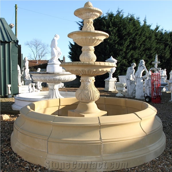 Beige Marble Garden Stone Fountains with Pool Surrounds