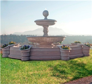 Beige Marble Water Fountains Garden Ornaments with Surrounds