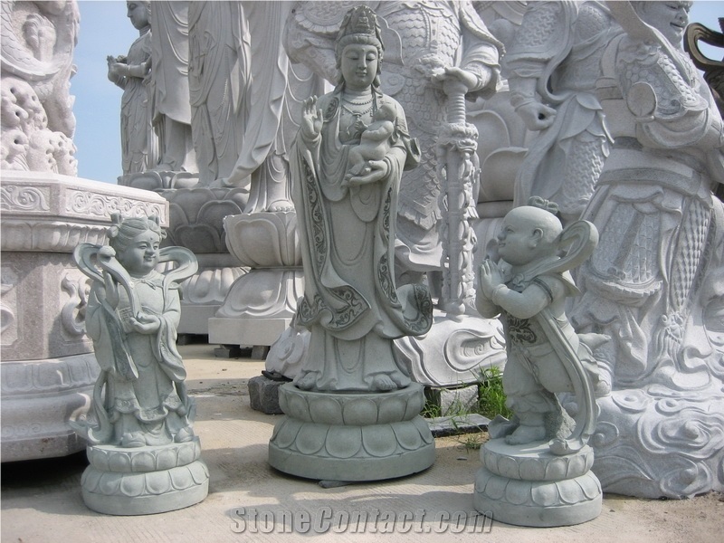 Chinese Blue Stone Guanyin Sculptures Granite Avalokitesvara Statues, Green Granite Statues