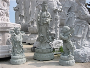 Chinese Blue Stone Guanyin Sculptures Granite Avalokitesvara Statues, Green Granite Statues