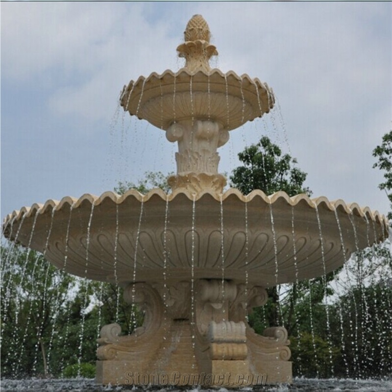Garden Marble Stone Water Fountain with Modern Design for Exterior Decoration, Brown Marble Fountain