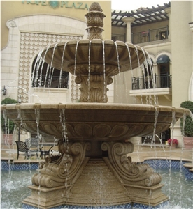 Garden Marble Stone Water Fountain with Modern Design for Exterior Decoration, Brown Marble Fountain