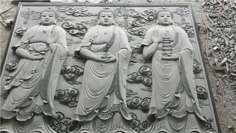 Green Bluestone Buddha Shakyamuni Relief Carving