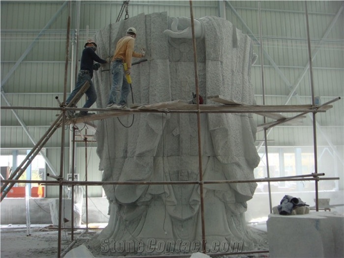 Three Sides Guanyin Buddha Granite Sculptures Avalokitesvara Statues