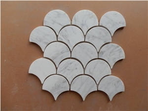 Athens Grey, Carrara White, Wooden White Fan Shape Polish Mo Marble Mosaic