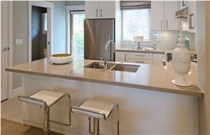Beige Quartz Stone Kitchen Countertops, Engineered Stone Kitchen Countertops