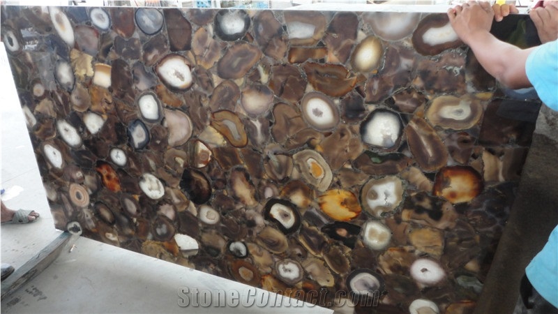 Brown Ageta Slab, Brown Semi Presious Stone Panels,Brown Gemstone Slab