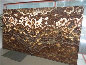 Brown Onyx;Brown Onyx and Glass Composite Slab and Tile ;Book Match Onxy and Glass Slab