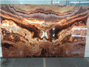 Brown Onyx Slab & Tiles;Brown Onyx and Glass Composite Slab ; Book Matched Onyx Slab