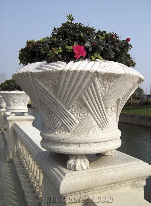 Carved Stone Garden Flower Pot
