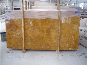 Golden Travertine Cross Cut Slab & Tiles, China Yellow Limestone