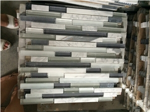 Marble & Granite Mosaic Mixed with Glass,Linear Strips Mosaic