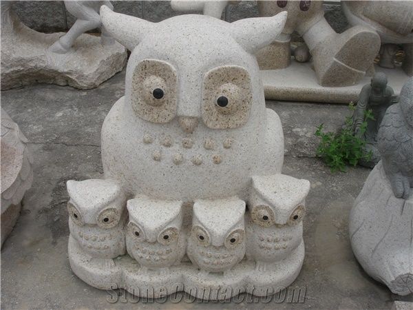 Owl Sculptures, Beige Granite Engraving Stone,Cheap Animal Sculptured Stone,Lions Door Guards,Garden Decoration,Beige Lions Sculptured, Owl Sculptures, Beige Engraving Stone,Cheap Animal S White Grani